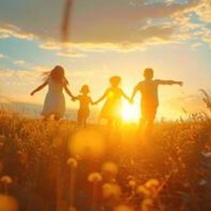 Individual Therapy 1 joyful children playing together in a golden sunset meadow during a warm summer evening photo